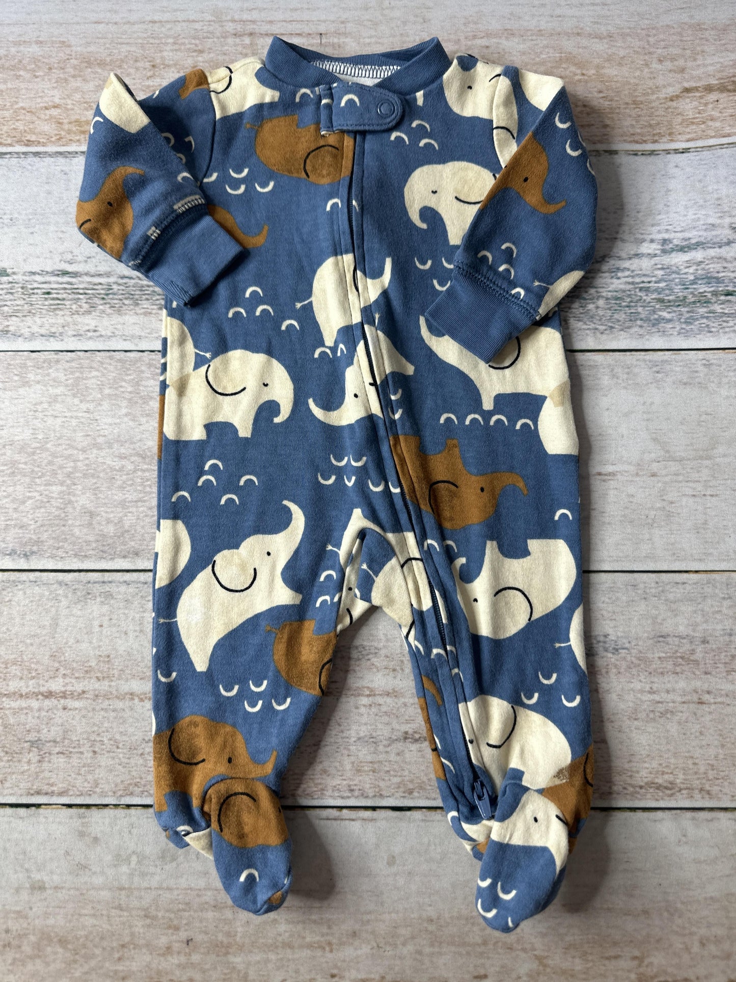 Carters Unisex Brown | Light Blue | cream | Elephant Pajamas Size: 3 months Brown | Light Blue | cream | Elephant