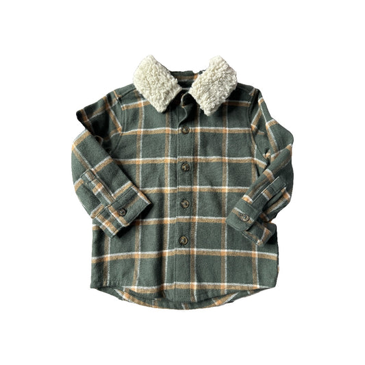 Carters Boys Brown | light green Button Down Short Sleeve Size: 6-9 months Brown | light green