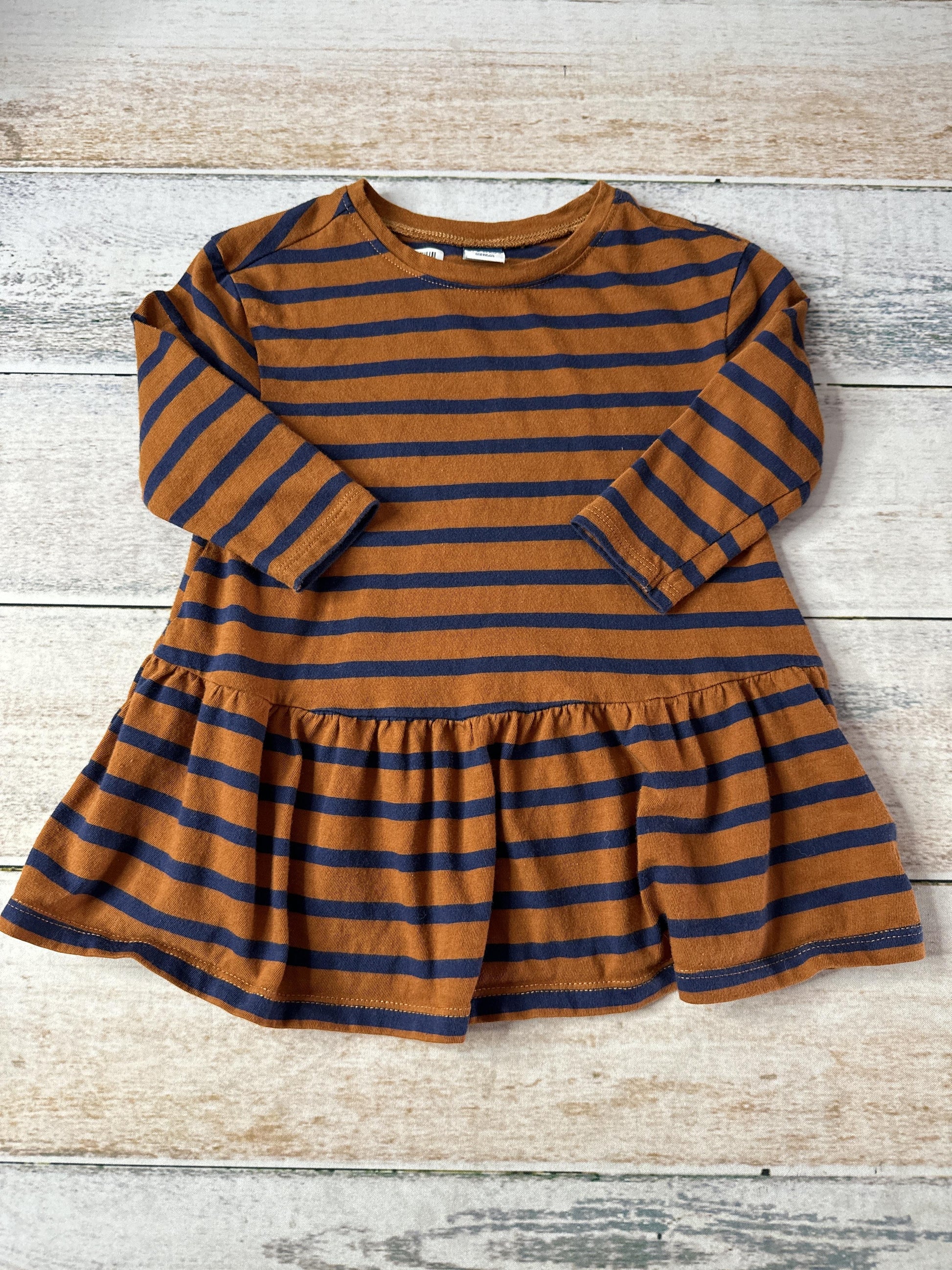 Old Navy Girls Brown | Navy Blue | Stripe Dress Size: 12-18 months Brown | Navy Blue | Stripe