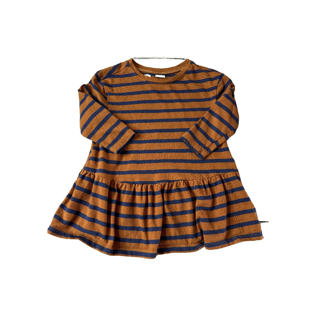 Old Navy Girls Brown | Navy Blue | Stripe Dress Size: 12-18 months Brown | Navy Blue | Stripe