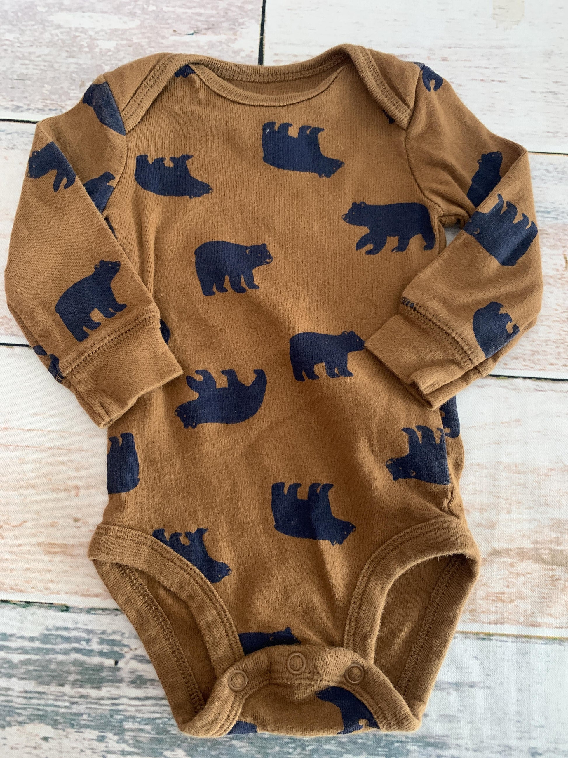 Carters Boys Brown | Navy Blue Onesie Size: 3 months Brown | Navy Blue