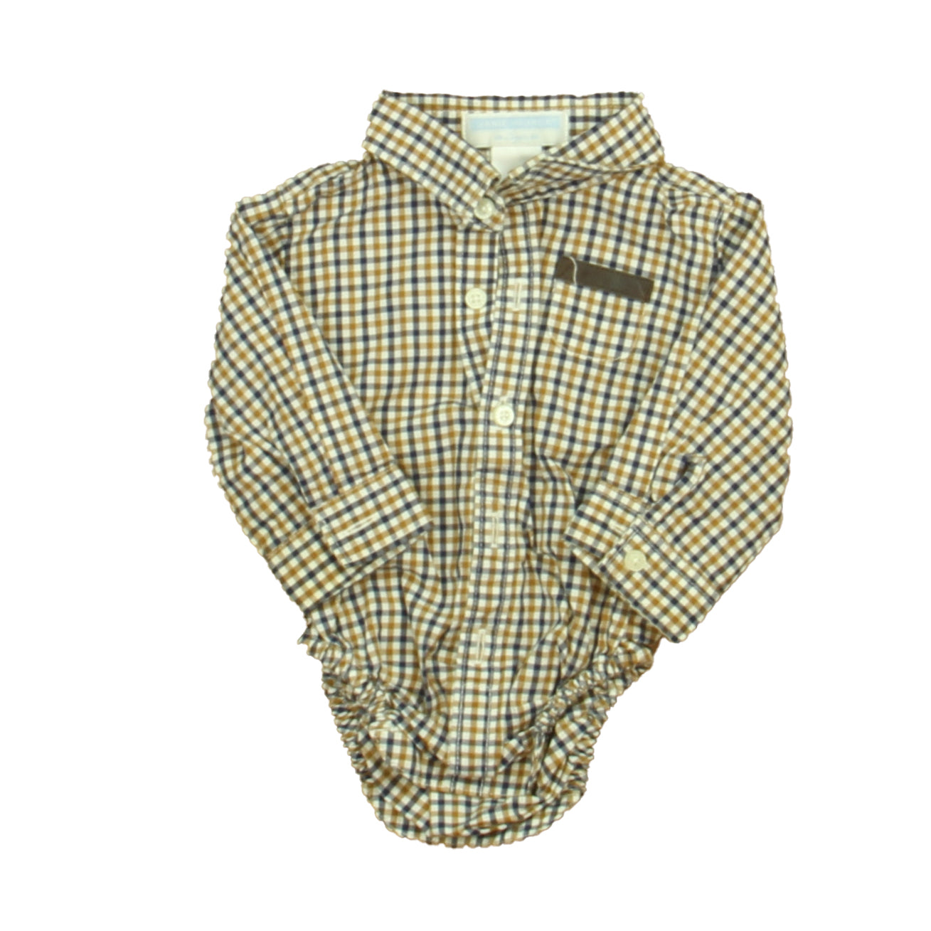 Janie and Jack Boys Brown | Navy Check Onesie Size: 0-3 Months Brown | Navy Check