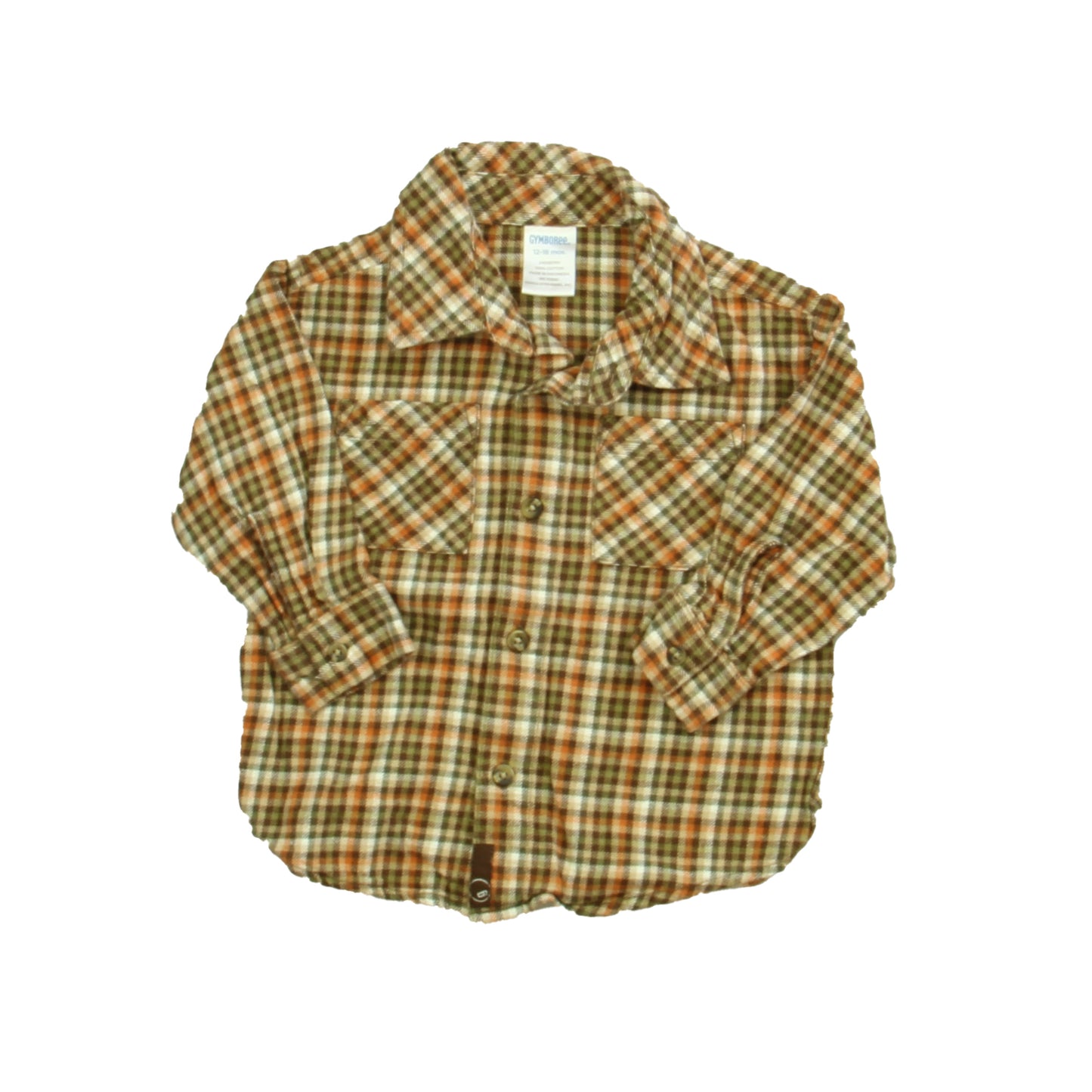 Gymboree Boys Brown | Orange Plaid Button Down Long Sleeve Size: 12-18 Months Brown | Orange Plaid