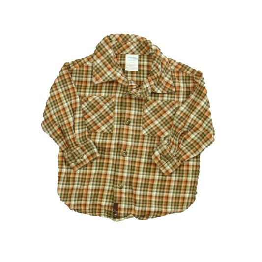 Gymboree Boys Brown | Orange Plaid Button Down Long Sleeve Size: 12-18 Months Brown | Orange Plaid