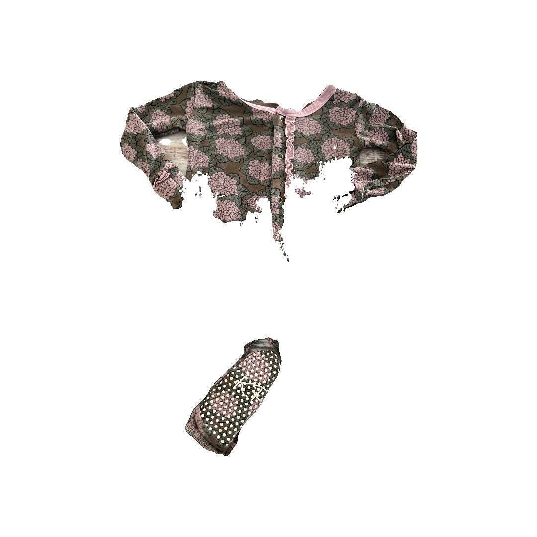 KicKee Pants Girls Brown | Pink floral Pajamas Size: 12-18 months Brown | Pink floral