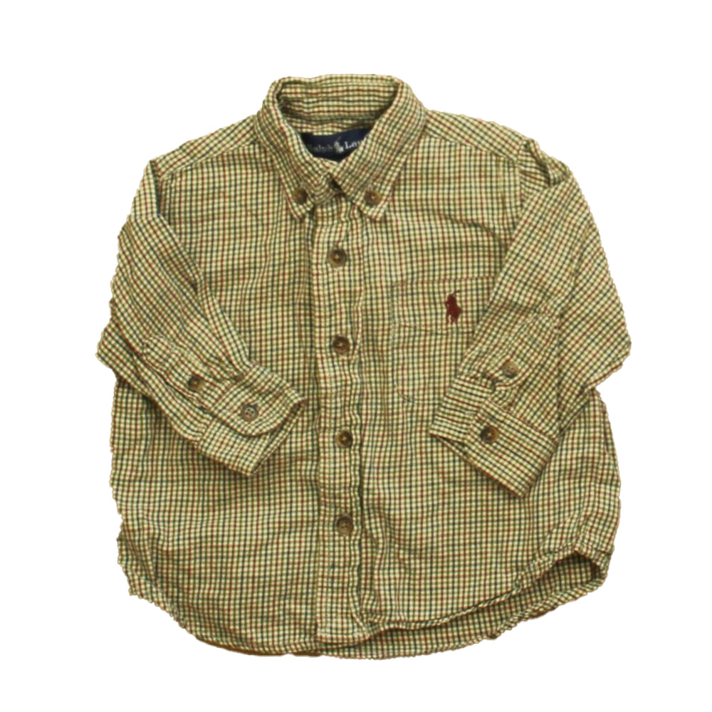 Ralph Lauren Boys Brown Plaid Button Down Short Sleeve Size: 6-12 Months