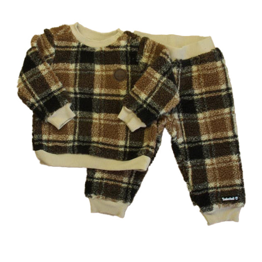 Timberland Boys Brown Plaid Apparel Sets Size: 12 Months Brown Plaid