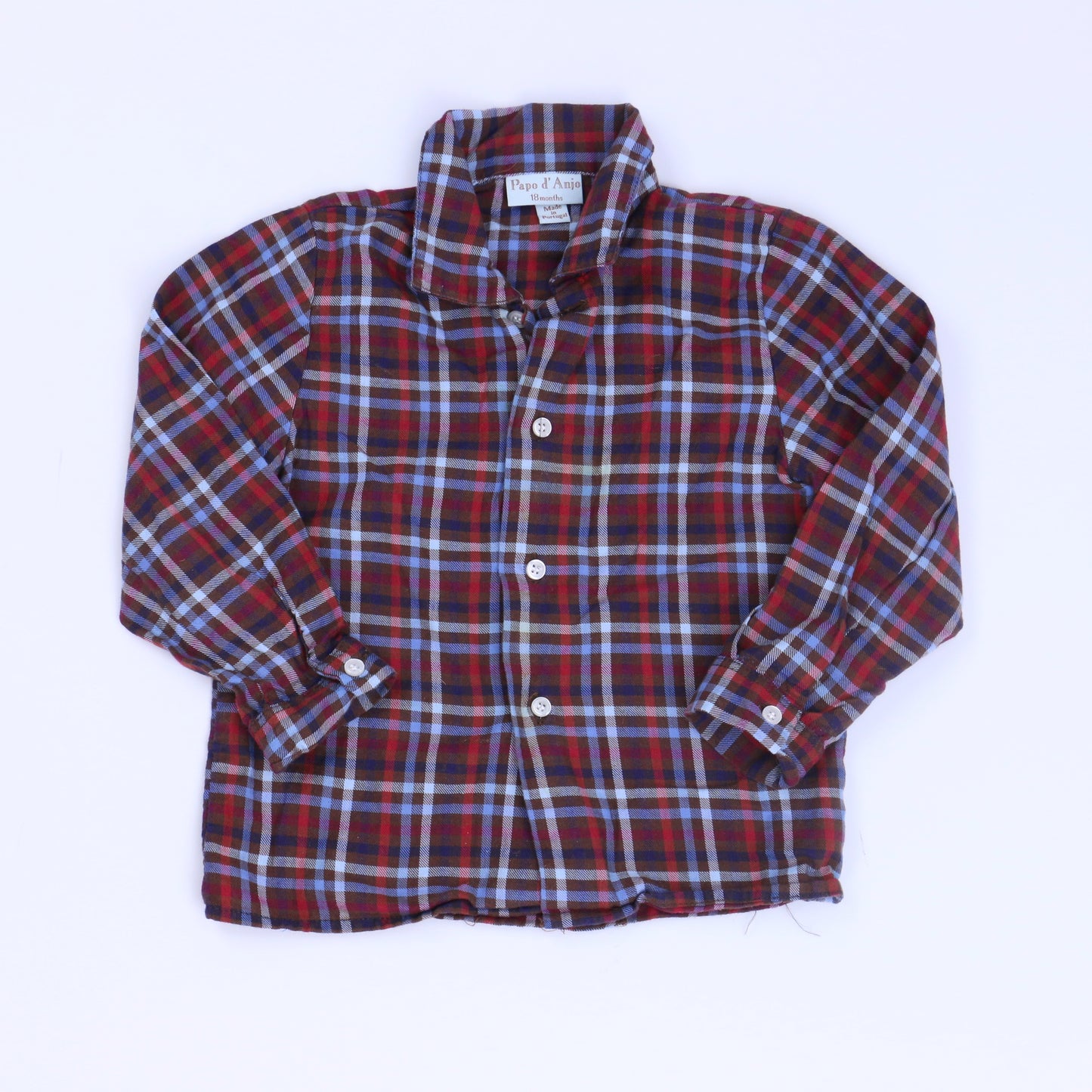 Papo d'Anjo Boys Brown Plaid Button Down Long Sleeve Size: 18 Months Brown Plaid