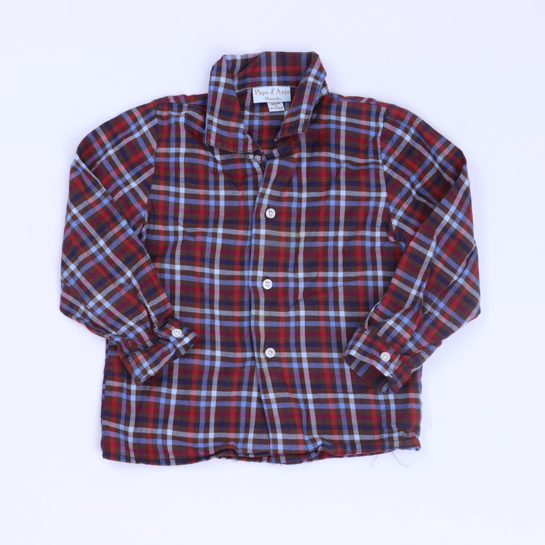 Papo d'Anjo Boys Brown Plaid Button Down Long Sleeve Size: 18 Months Brown Plaid