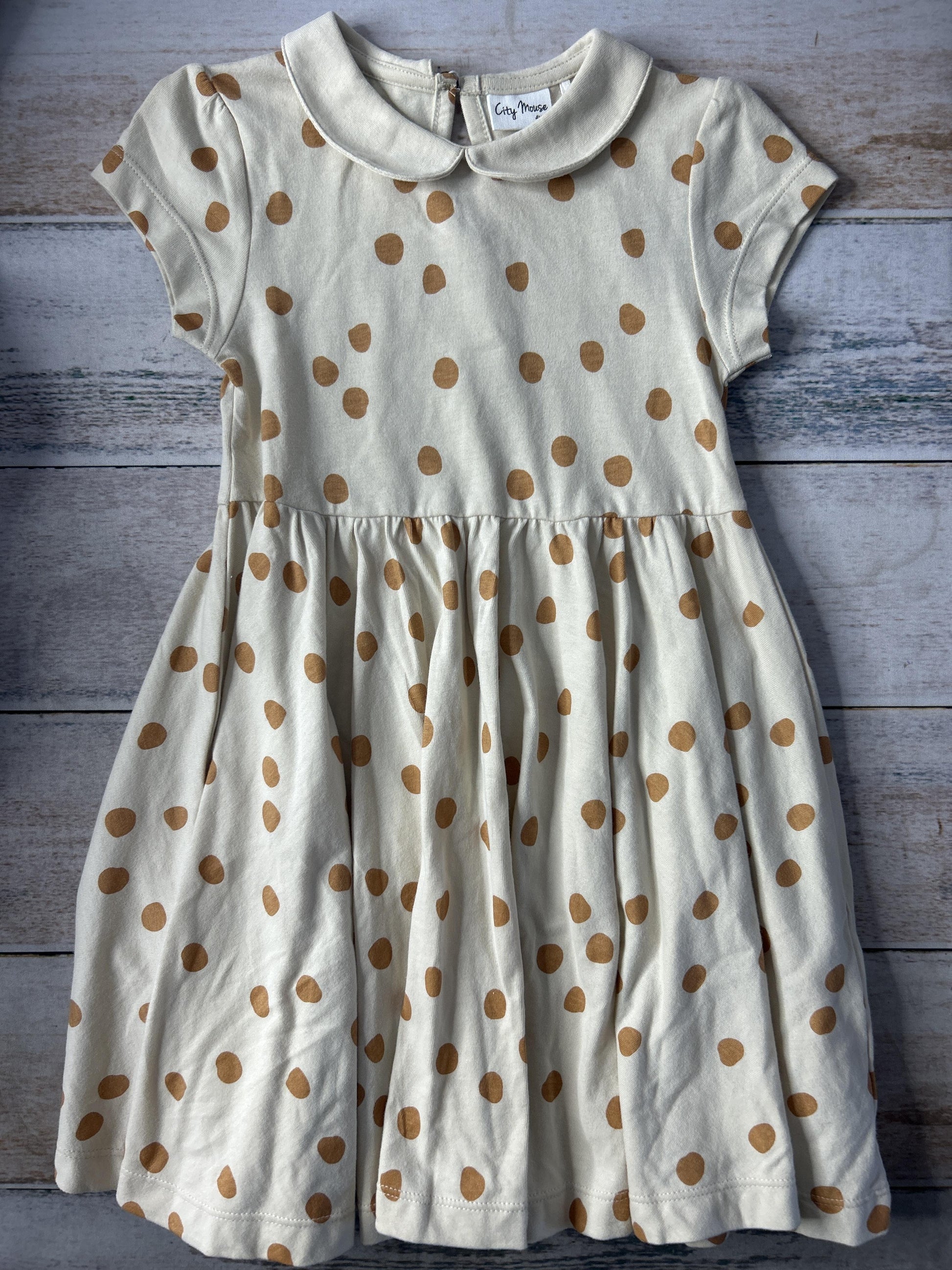 City Mouse Girls Brown | polka dot Button Down Short Sleeve Size: 4T Brown | polka dot