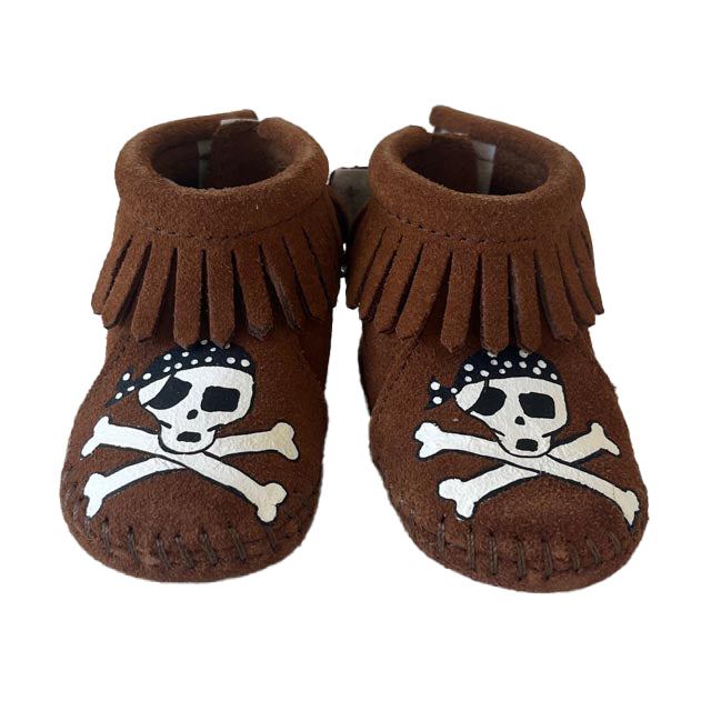 Minnetonka Boys Brown Skulls Booties Size: 1 Infant Brown Skulls