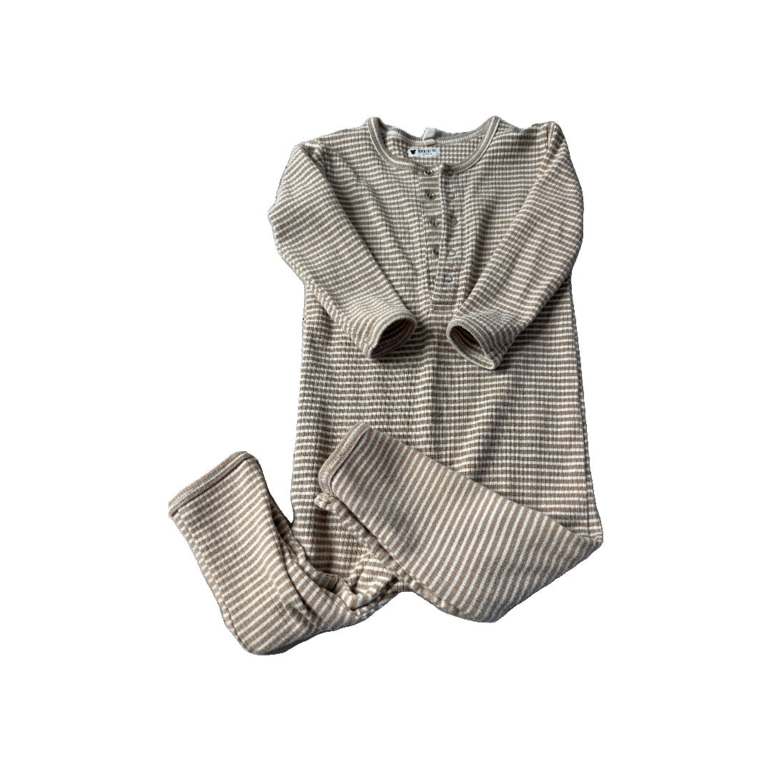 Quincy Mae Unisex Brown | Stripe Long Sleeve Outfit Size: 12-18 months Brown | Stripe