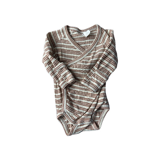 Kate Quinn Unisex Brown | Striped Onesie Size: 6-12 months Brown | Striped