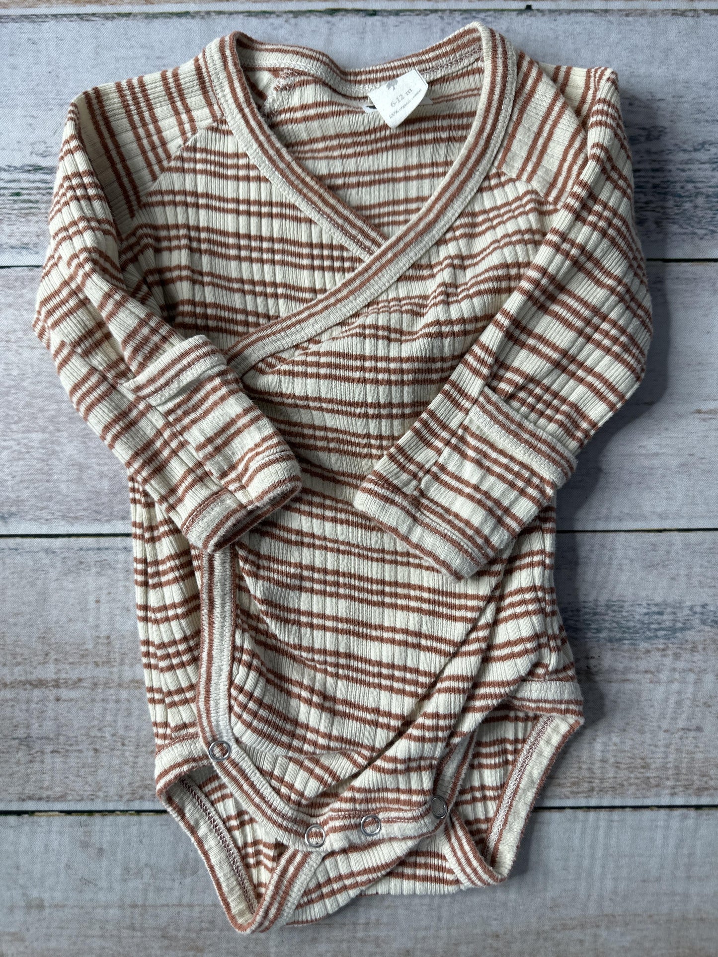 Kate Quinn Unisex Brown | Striped Onesie Size: 6-12 months Brown | Striped