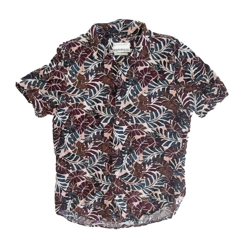 Thread Wave Boys Brown | Teal Palm Button Down Short Sleeve Size: Junior S Brown | Teal Palm