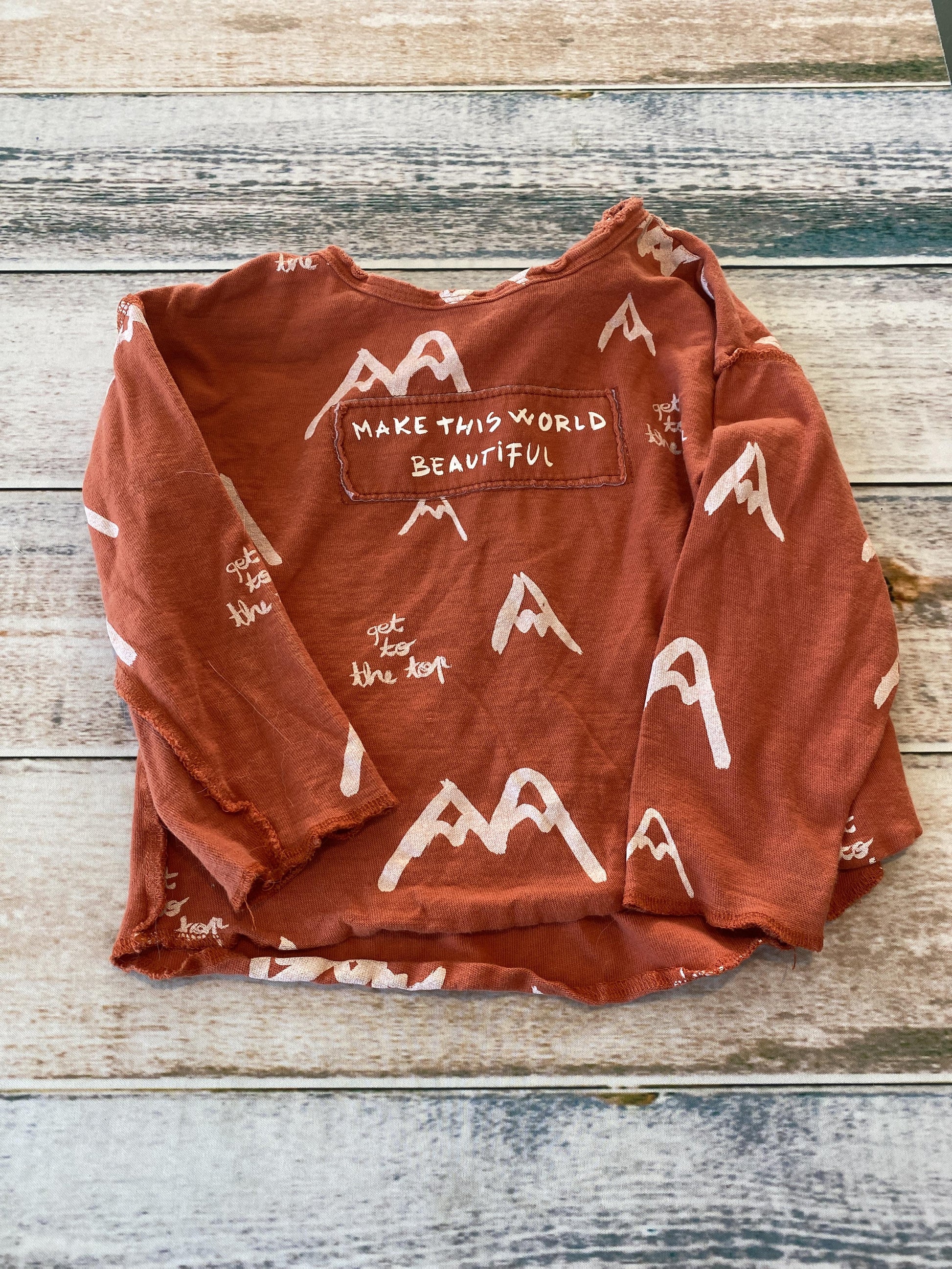 Zara Boys Brown | Text Long Sleeve Shirt Size: 2-3 Years Brown | Text