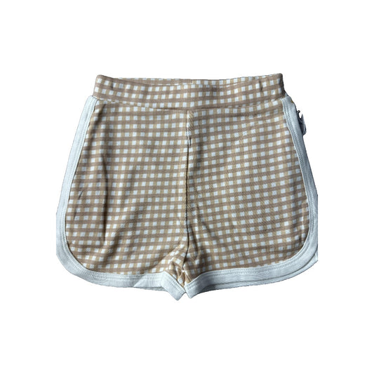 Goumi Unisex Brown | whiite | plaid Shorts Size: 2T Brown | whiite | plaid