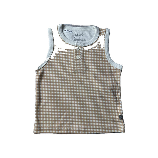 Goumi Unisex Brown | White | plaid Tank Top Size: 2T Brown | White | plaid