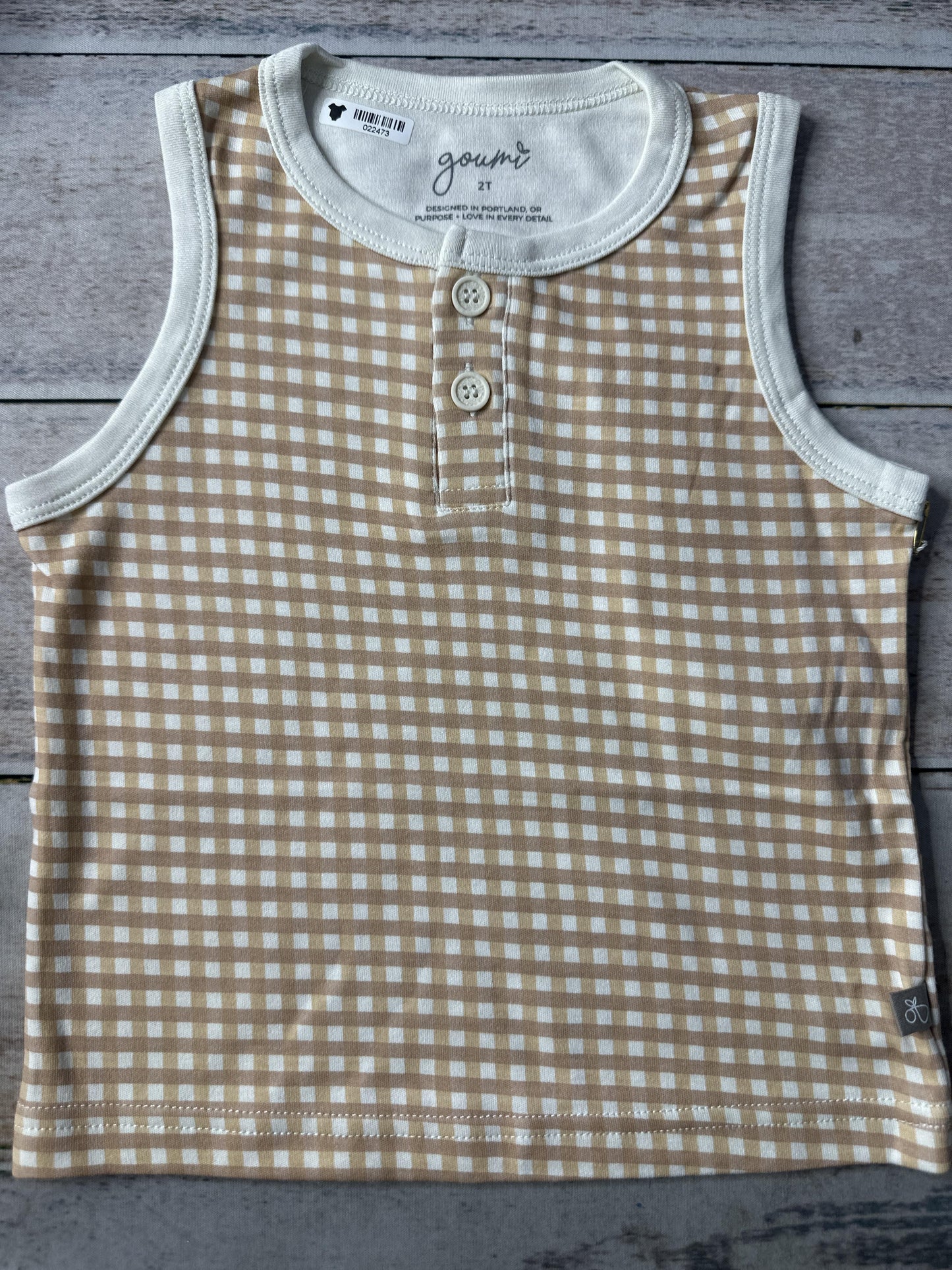 Goumi Unisex Brown | White | plaid Tank Top Size: 2T Brown | White | plaid