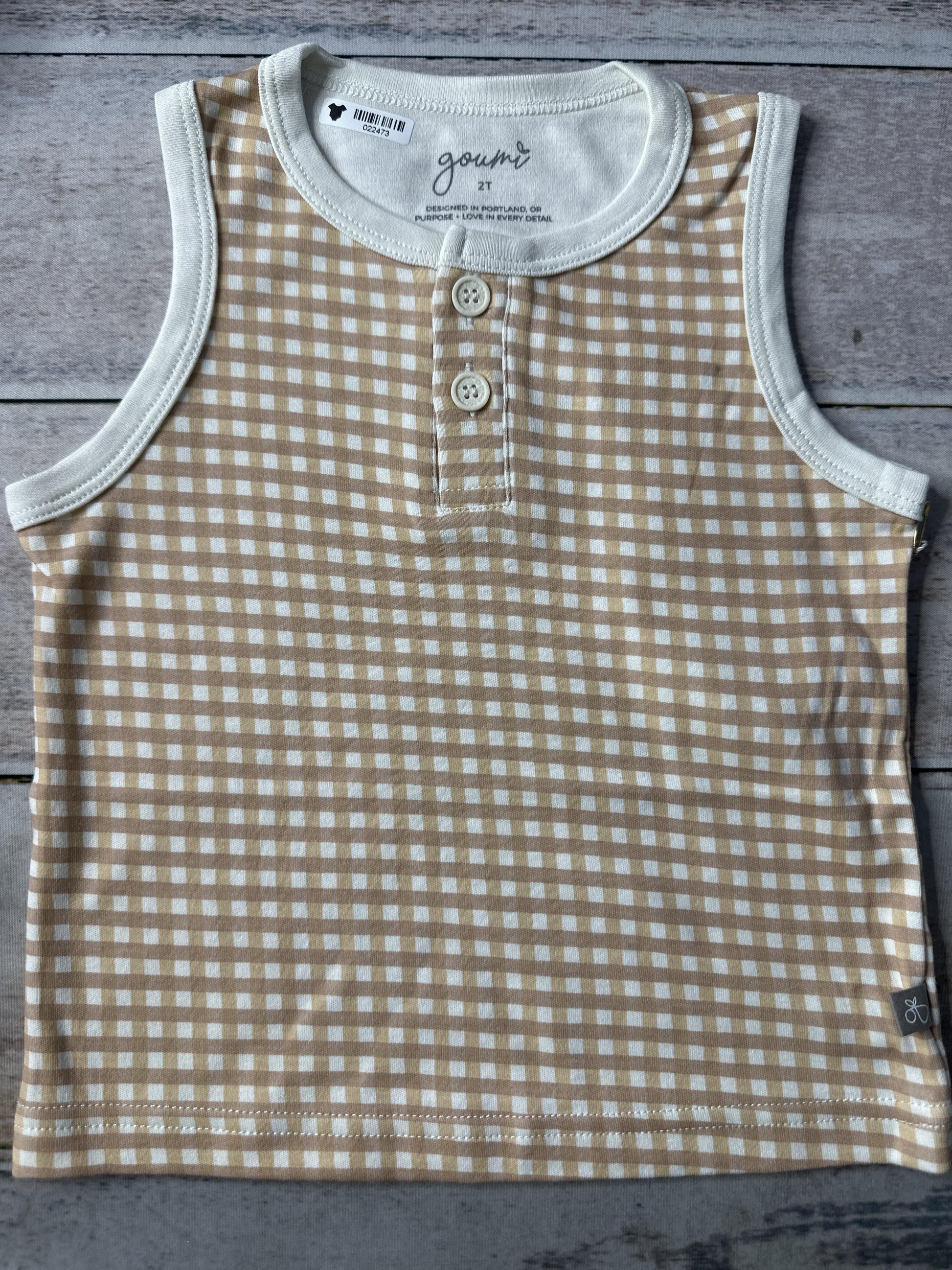 Goumi Unisex Brown | White | plaid Tank Top Size: 2T Brown | White | plaid