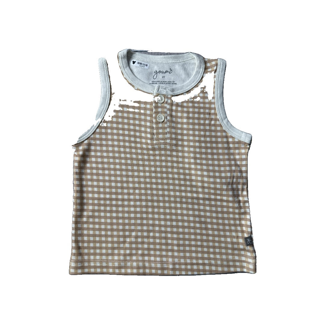 Goumi Unisex Brown | White | plaid Tank Top Size: 2T Brown | White | plaid