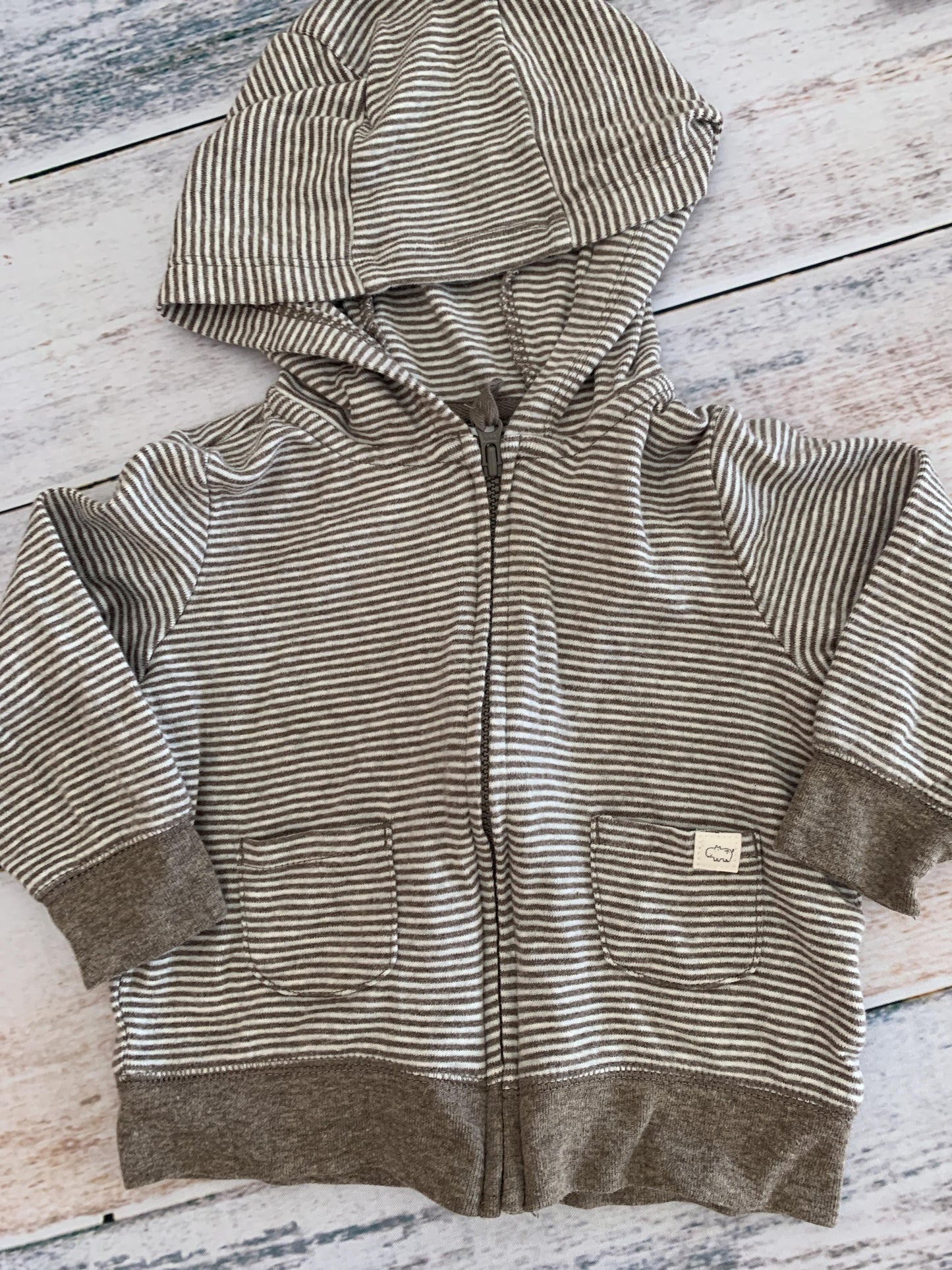 Carters Boys Brown | White | Stripe Hoodie Size: 9 months Brown | White | Stripe