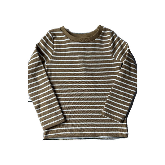 Colored Organics Unisex Brown | White | Stripe Long Sleeve T-Shirt Size: 3T Brown | White | Stripe