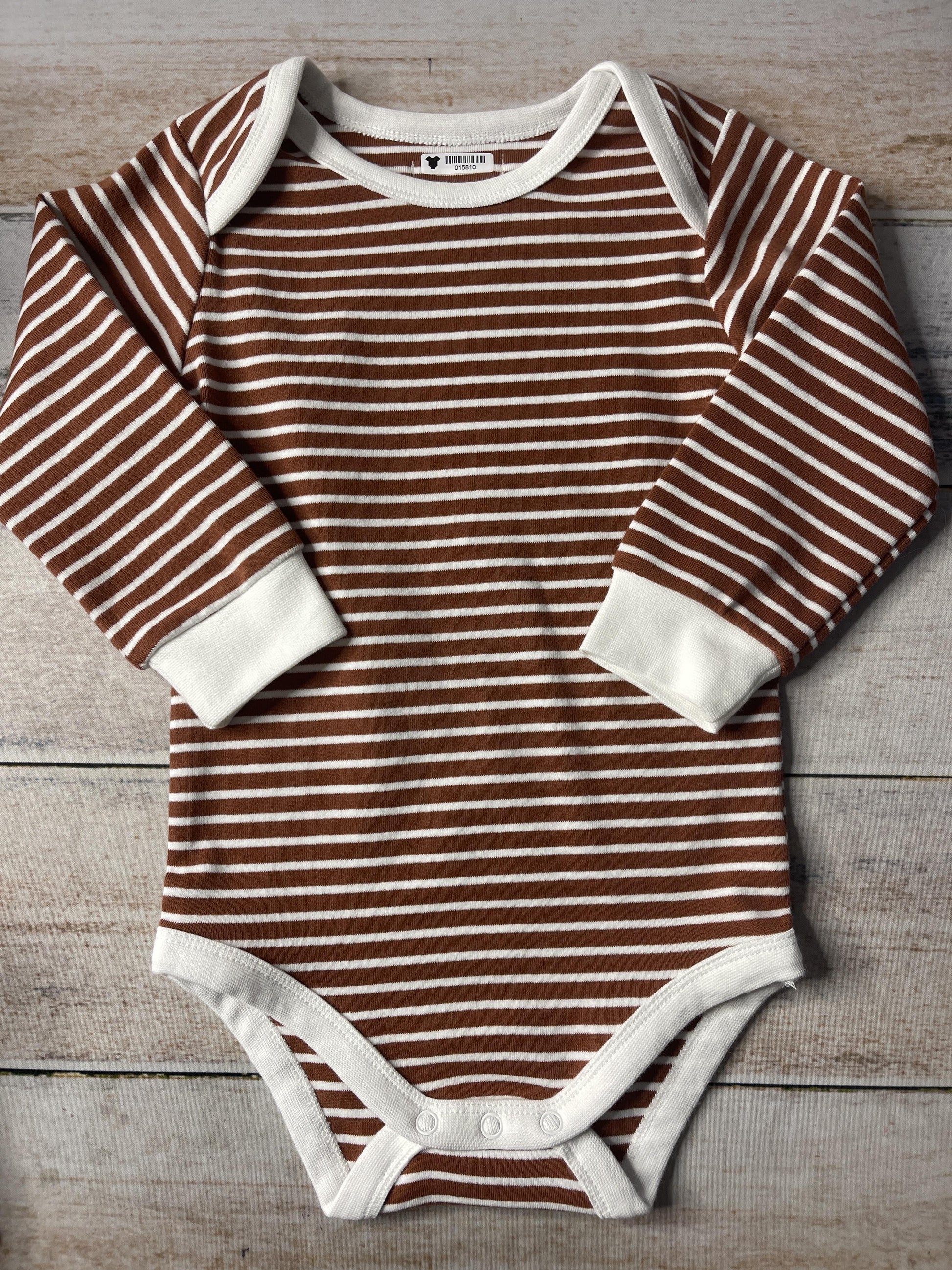 Little Organic co Unisex Brown | White | Stripe Onesie Size: 18-24 months Brown | White | Stripe