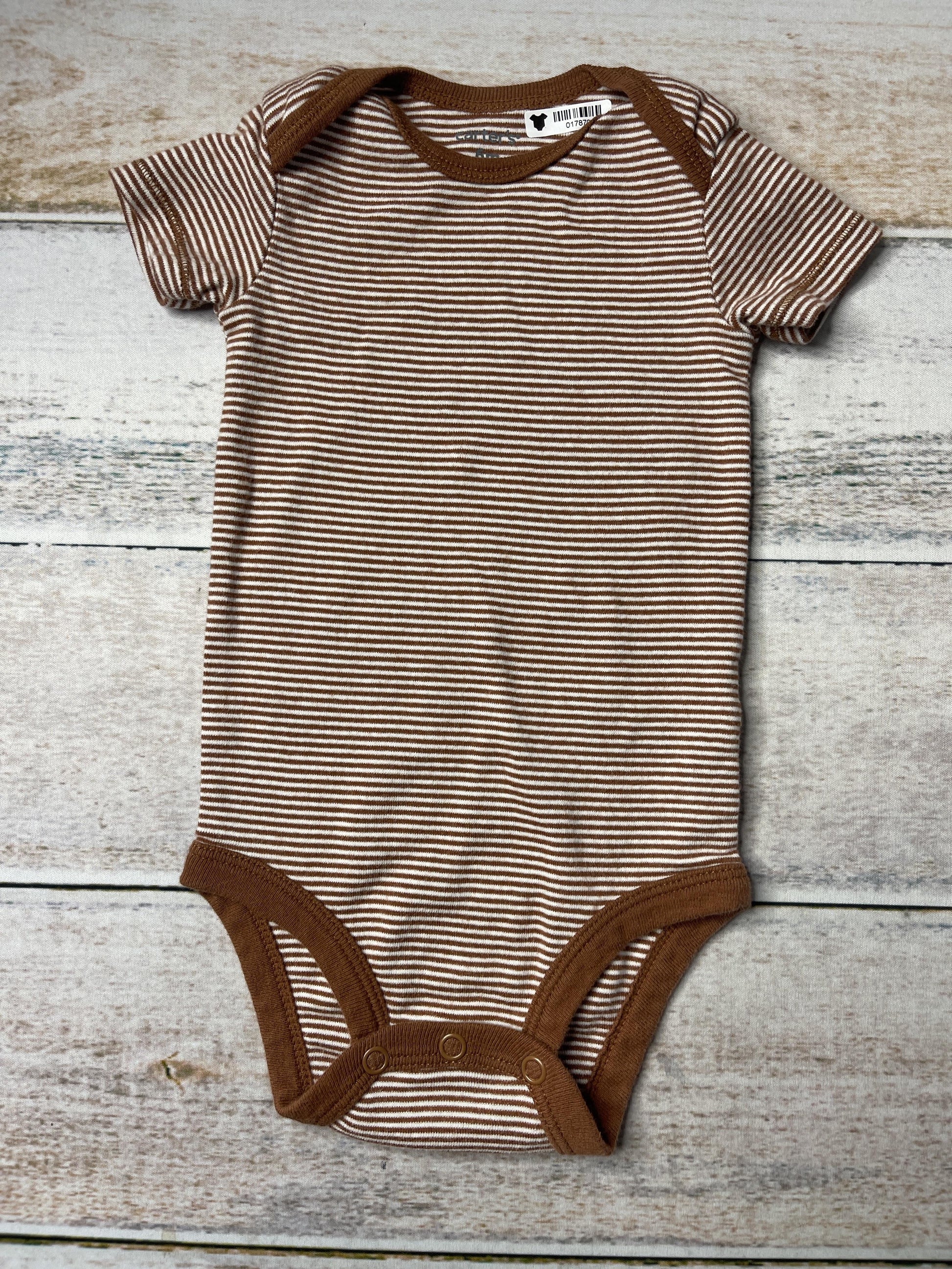 Carters Unisex Brown | White | Stripe Onesie Size: 6 months Brown | White | Stripe