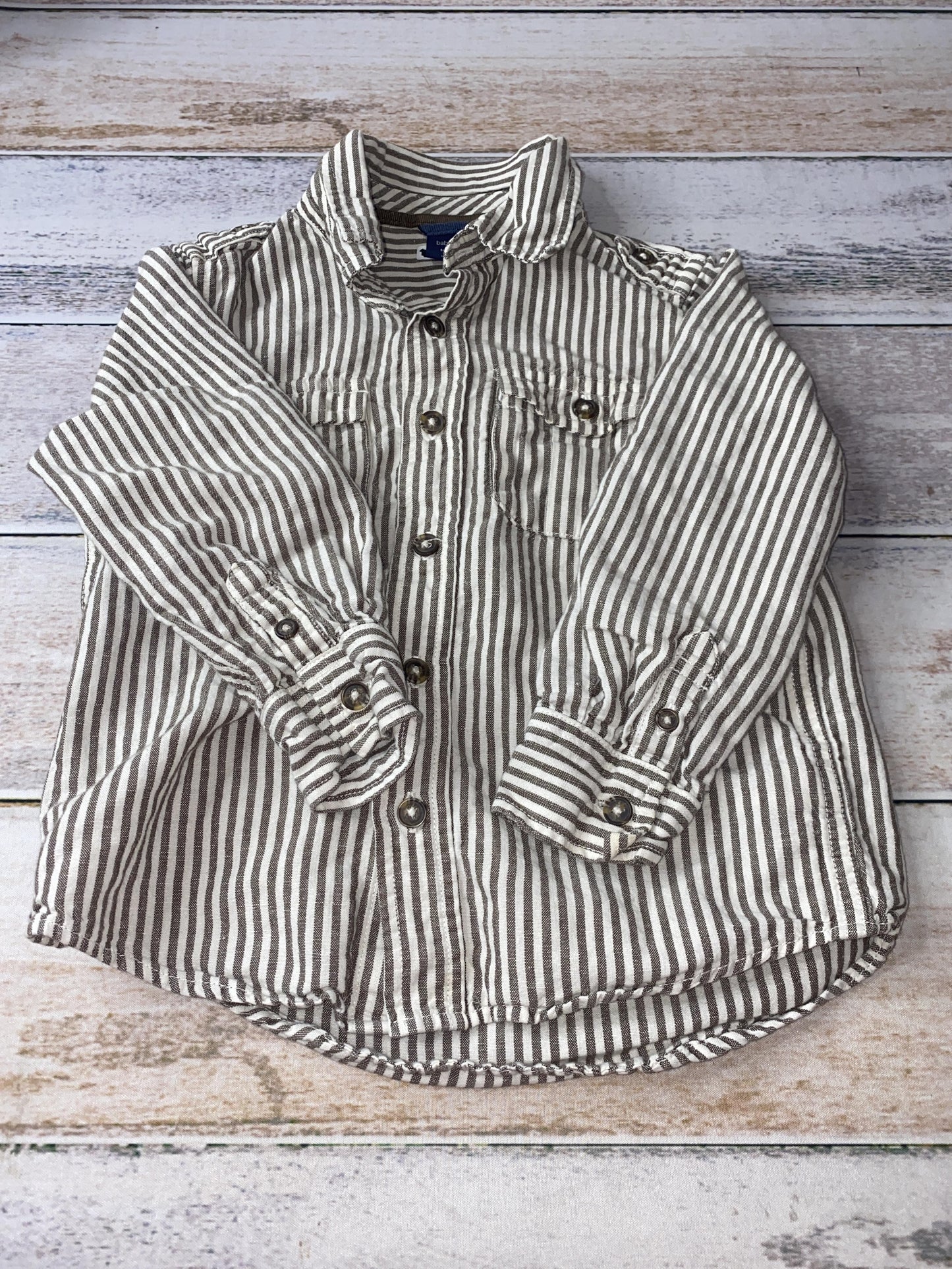 Gap Boys Brown | White | Stripe Button Down Short Sleeve Size: 4T Brown | White | Stripe
