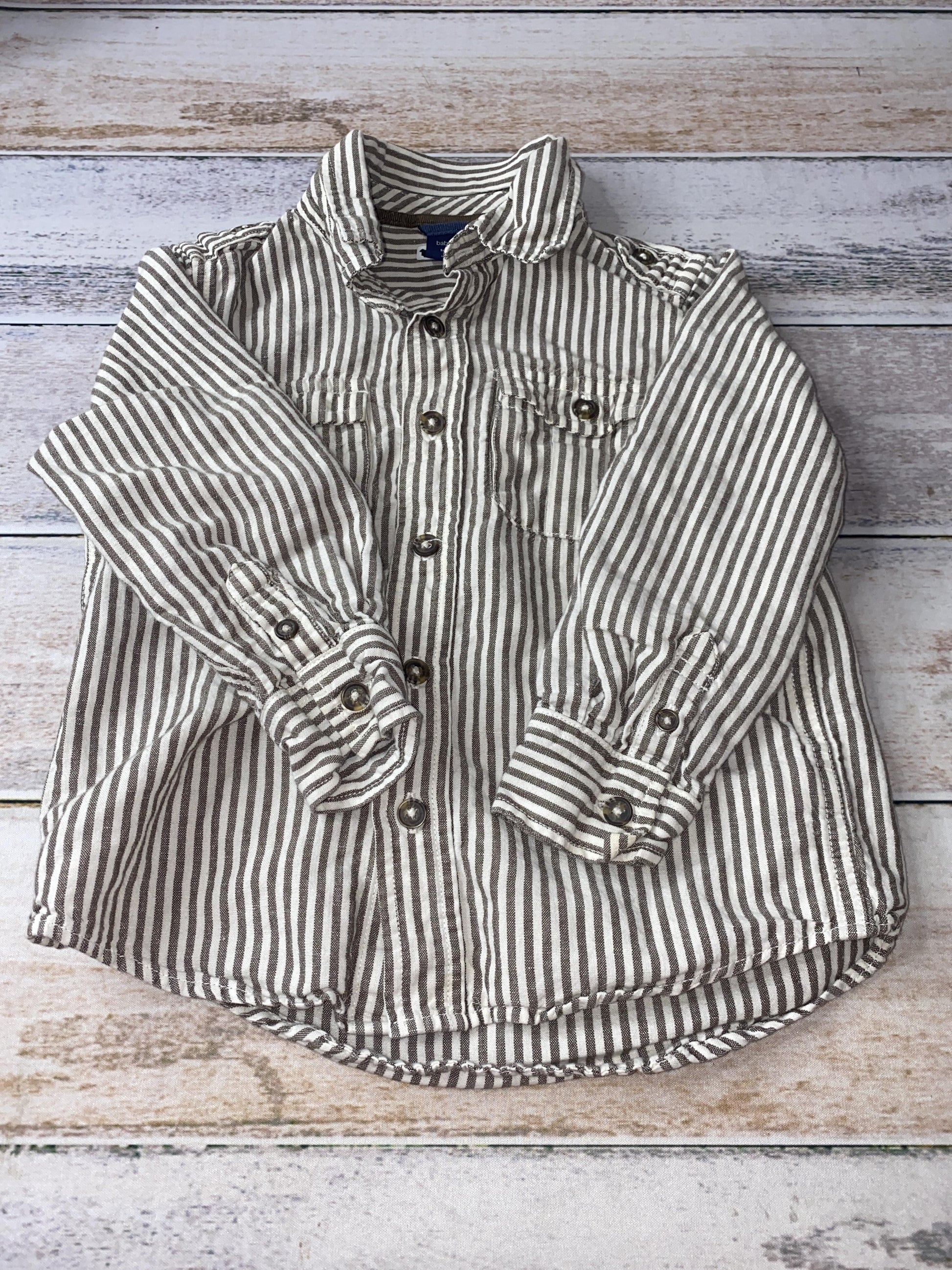 Gap Boys Brown | White | Stripe Button Down Short Sleeve Size: 4T Brown | White | Stripe