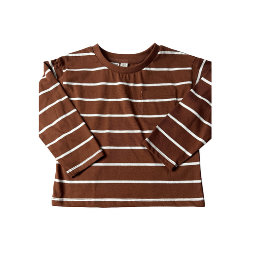 Colored Organics Boys Brown | White | Stripe Long Sleeve T-Shirt Size: 3T Brown | White | Stripe