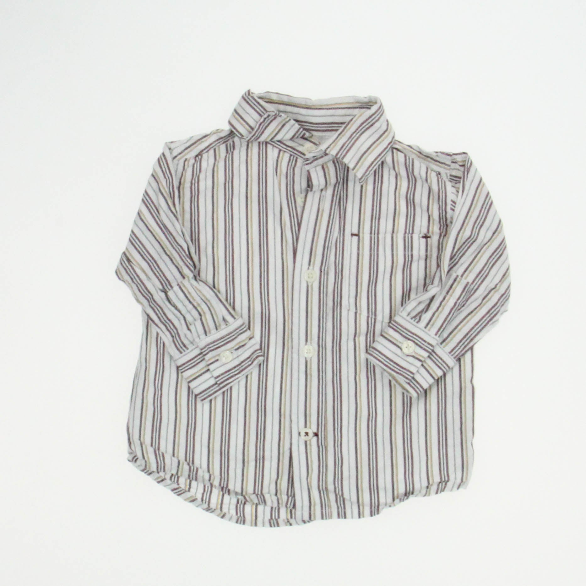 Gymboree Boys Brown | White | Stripes Button Down Long Sleeve Size: 6-9 Months Brown | White | Stripes