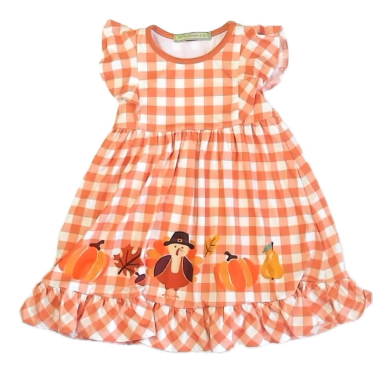 Millie Loves Lilly Girls Brown | White Turkey Dress Size: 3T Brown | White Turkey