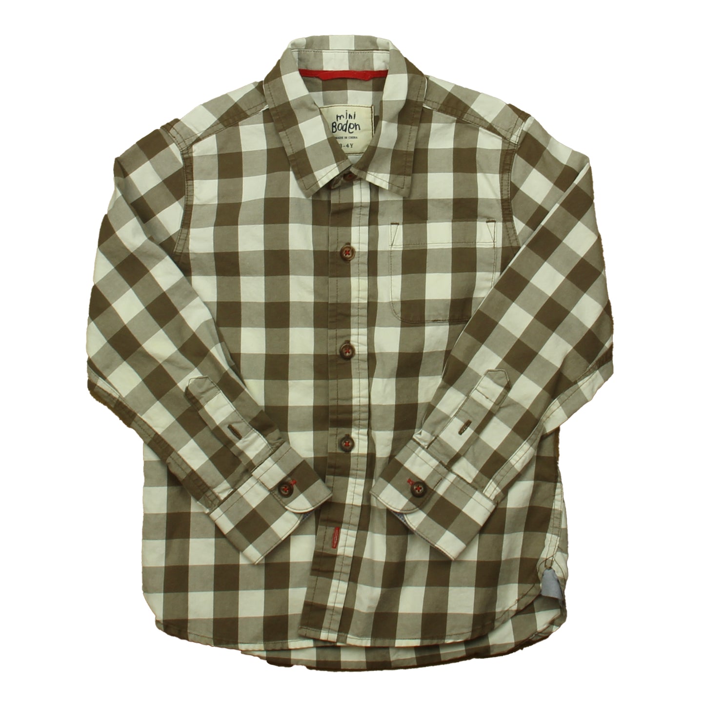 Boden Boys Brown | White Button Down Long Sleeve Size: 3-4T