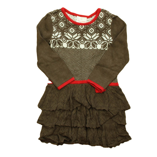 Hanna Andersson Girls Brown | White Sweater Dress Size: 3T Brown | White