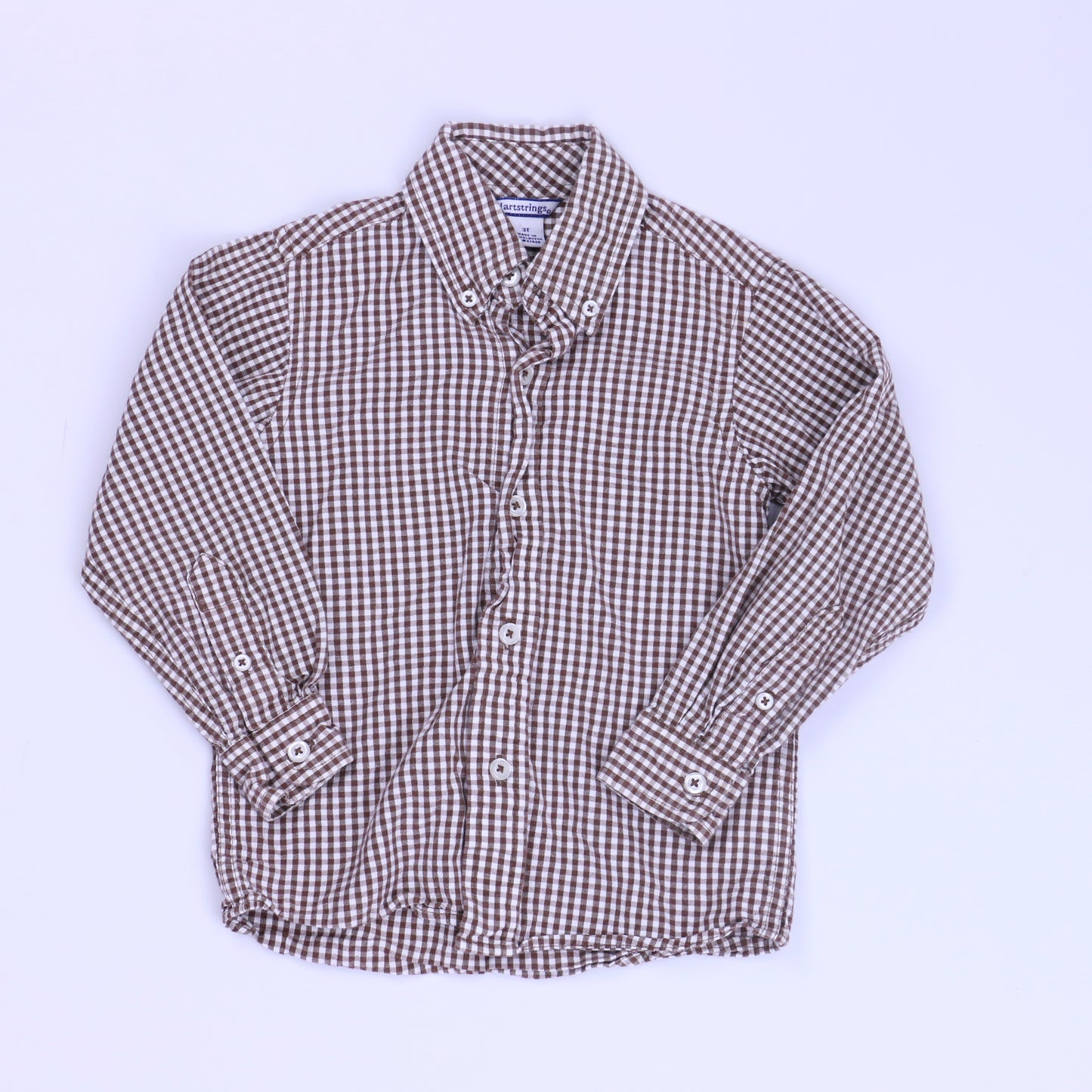 Hartstrings Boys Brown | White Button Down Long Sleeve Size: 3T Brown | White