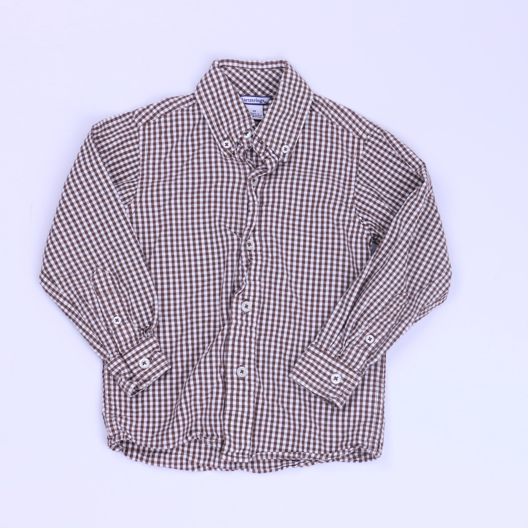 Hartstrings Boys Brown | White Button Down Long Sleeve Size: 3T Brown | White