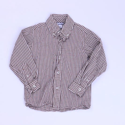 Hartstrings Boys Brown | White Button Down Long Sleeve Size: 3T Brown | White