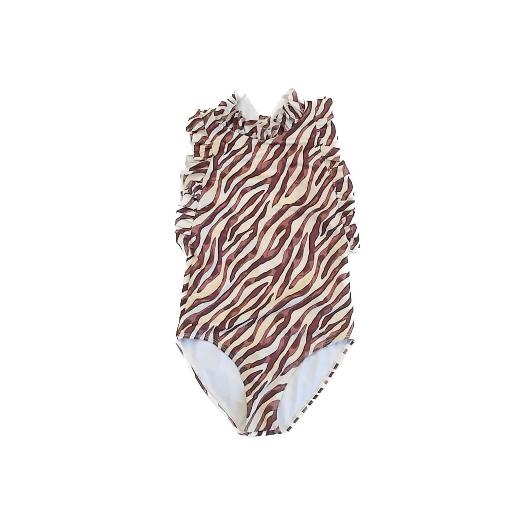 Janie and Jack Girls Brown Zebra 1-piece Swimsuit Size: 8 Years Brown Zebra