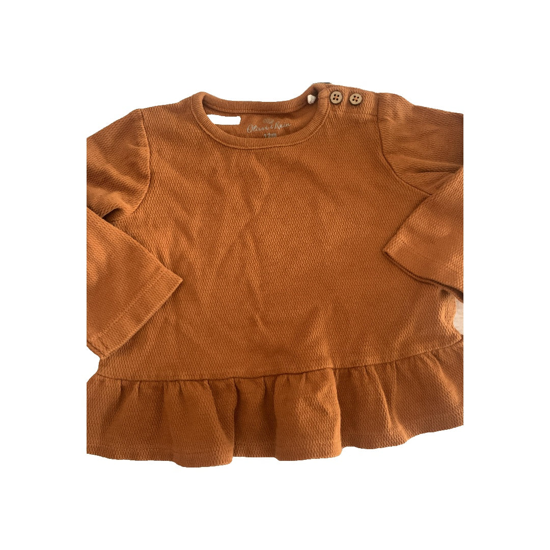 Oliver & Rain Girls Brown Long Sleeve T-Shirt Size: 12 months Brown