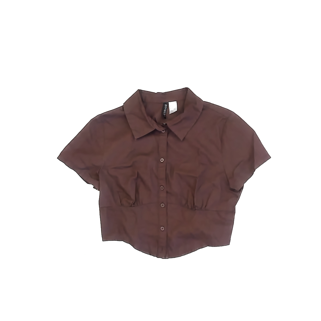 Divided Girls Brown Button Down Short Sleeve Size: S Brown