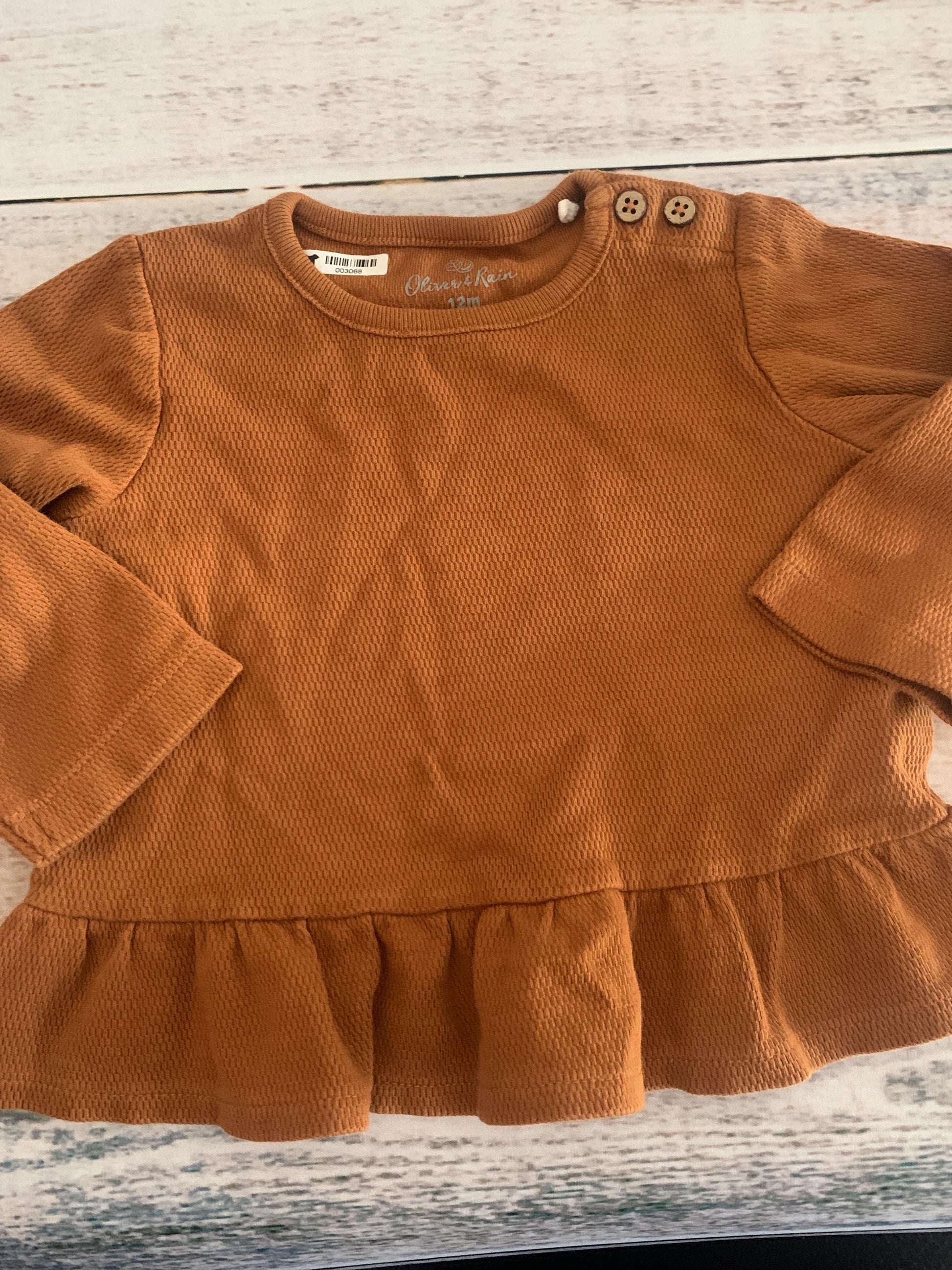 Oliver & Rain Girls Brown Long Sleeve T-Shirt Size: 12 months Brown