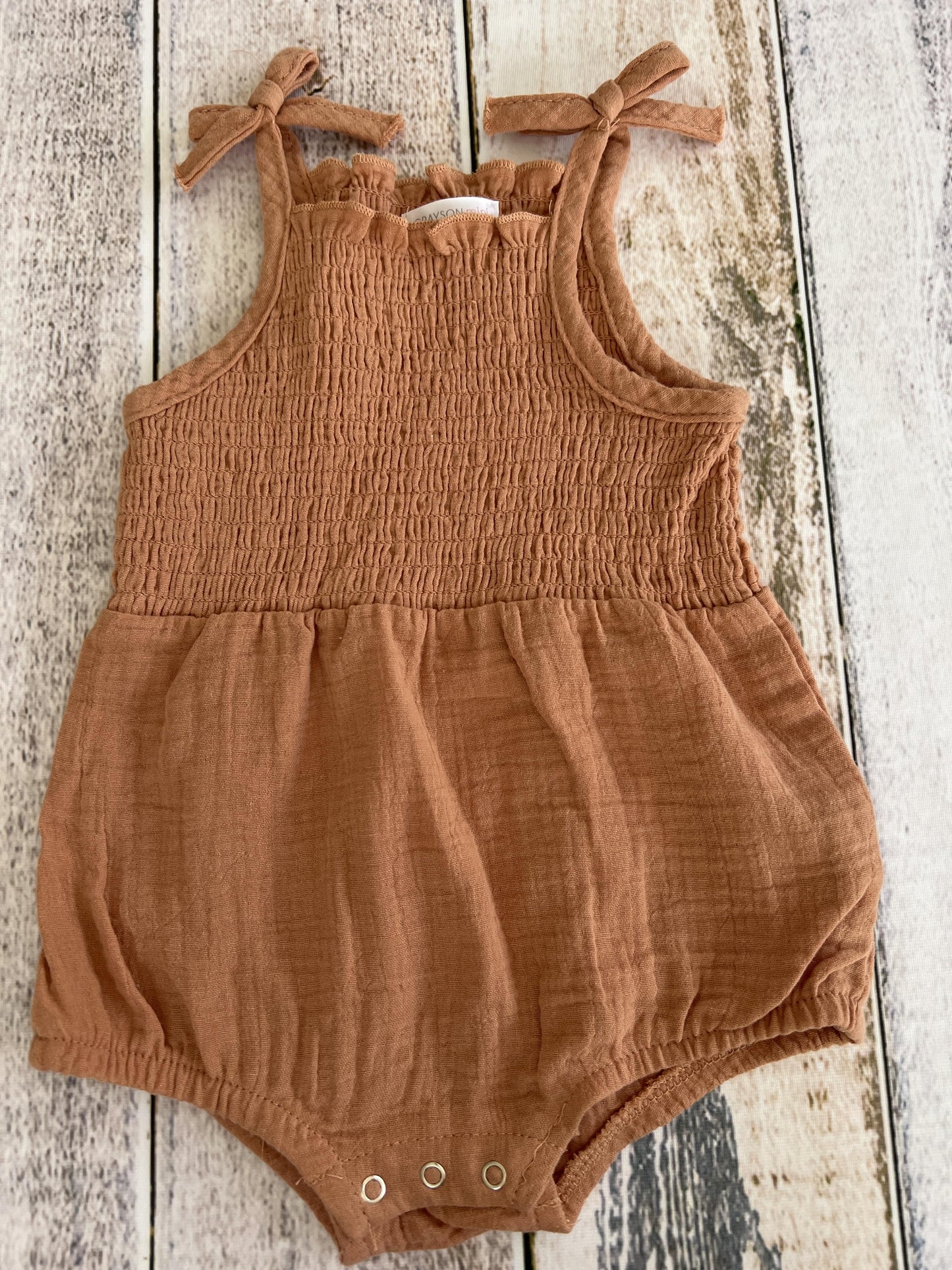 Grayson mini Girls Brown Romper Size: 6-9 months Brown