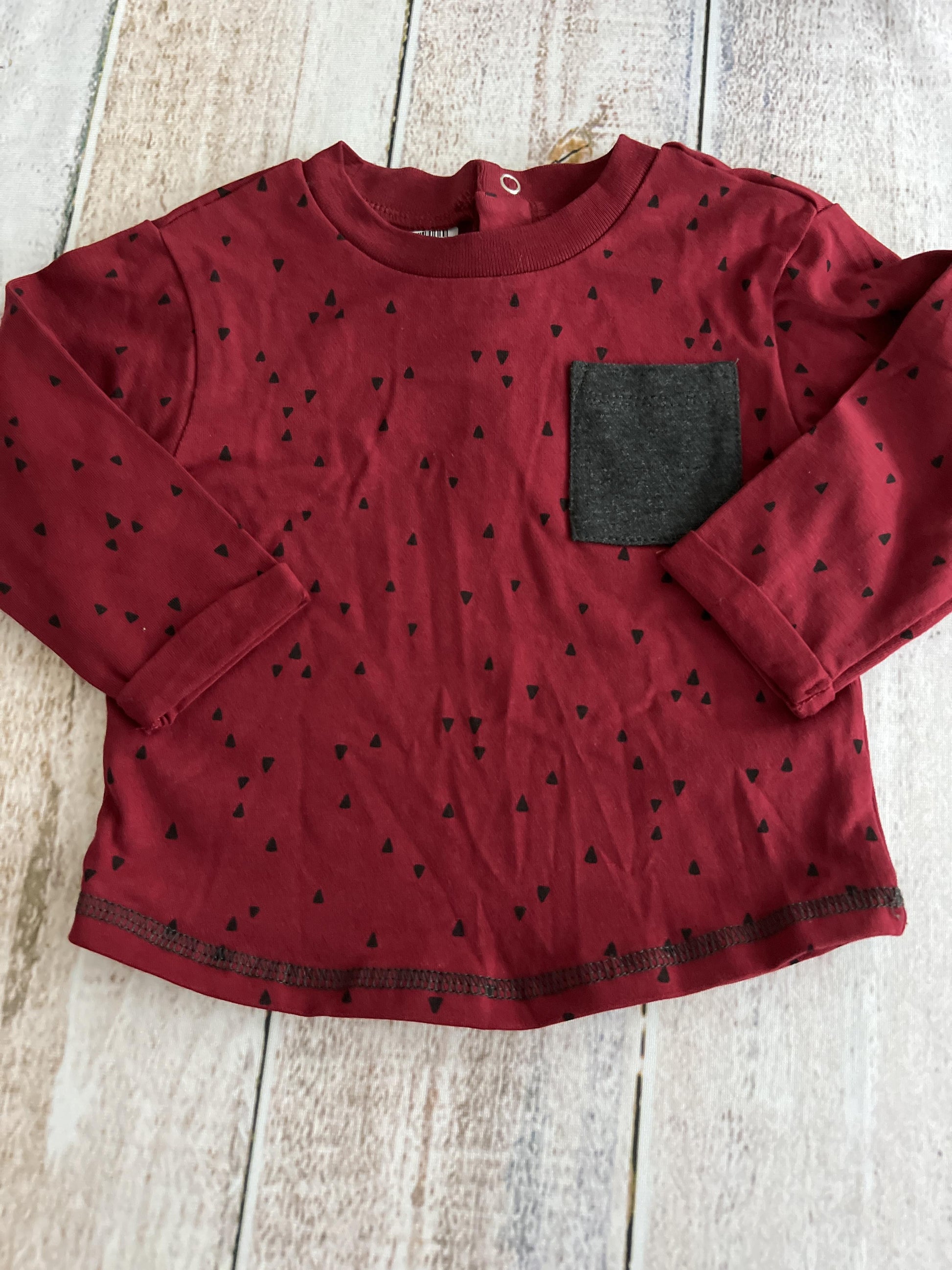 Focus Boys Burgundy | Black | Pattern Long Sleeve Shirt Size: 12M Burgundy | Black | Pattern