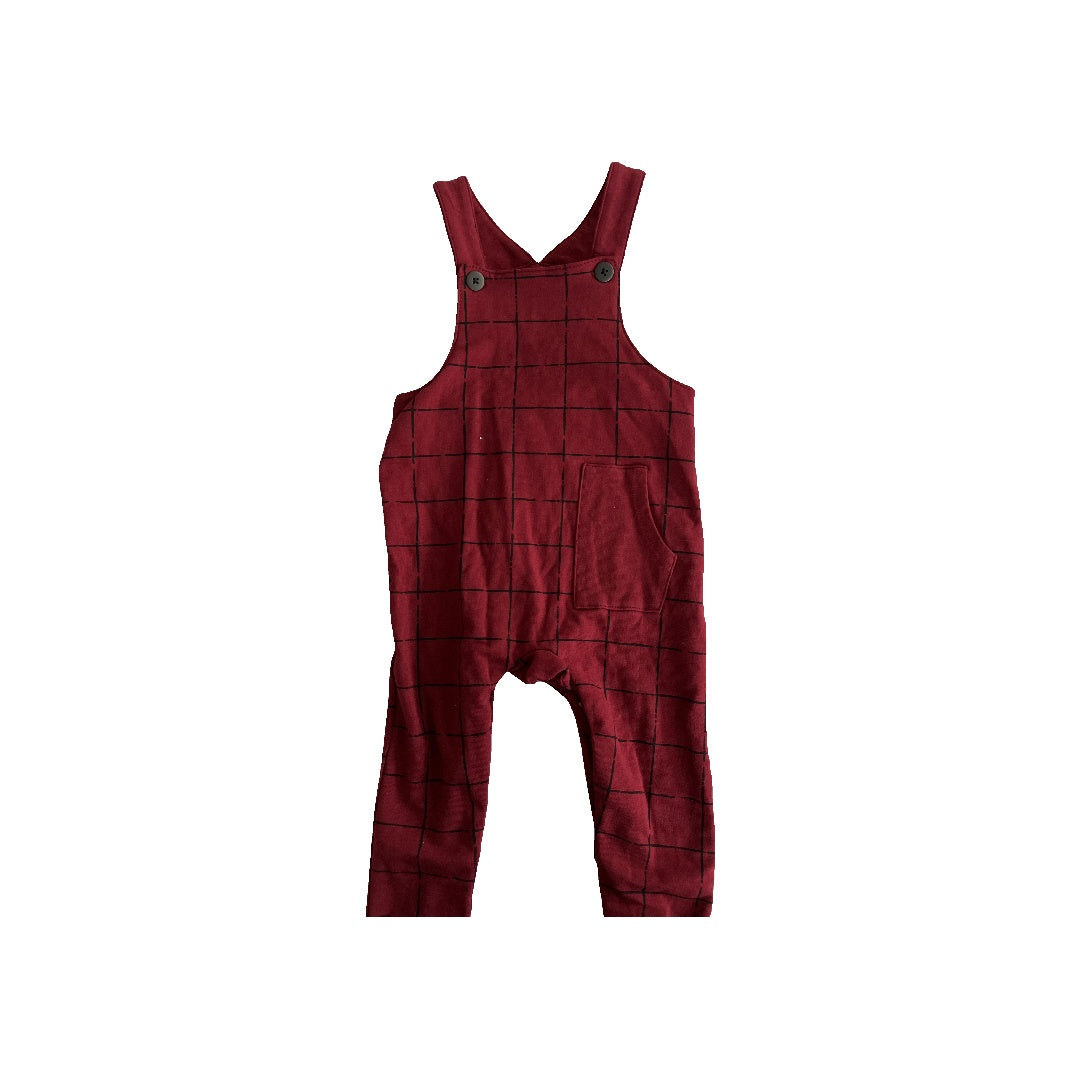Focus Boys Burgundy | Black | plaid Overalls Size: 12M Burgundy | Black | plaid