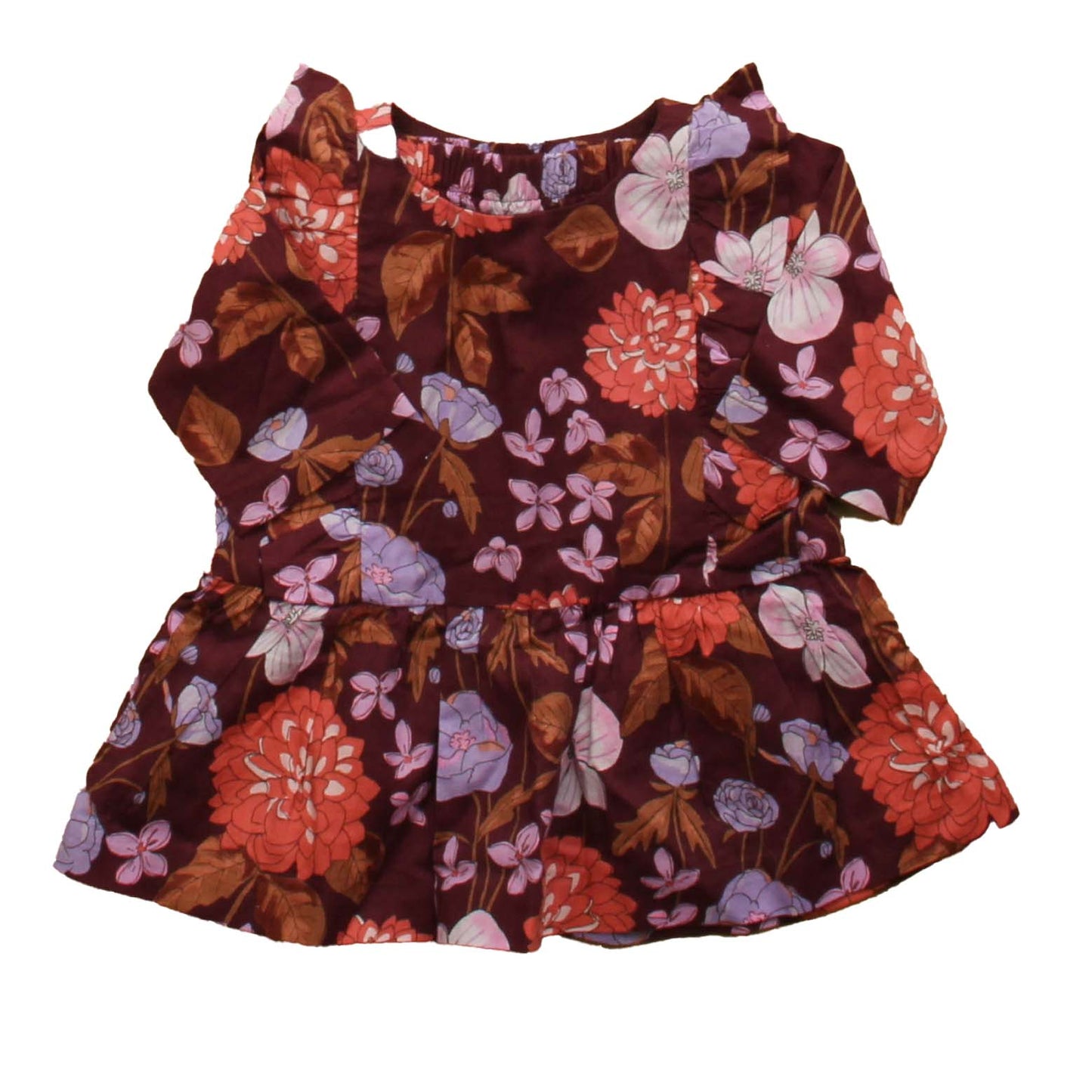 Tea Girls Burgundy | Floral Dress Size: 3-6 Months Burgundy | Floral