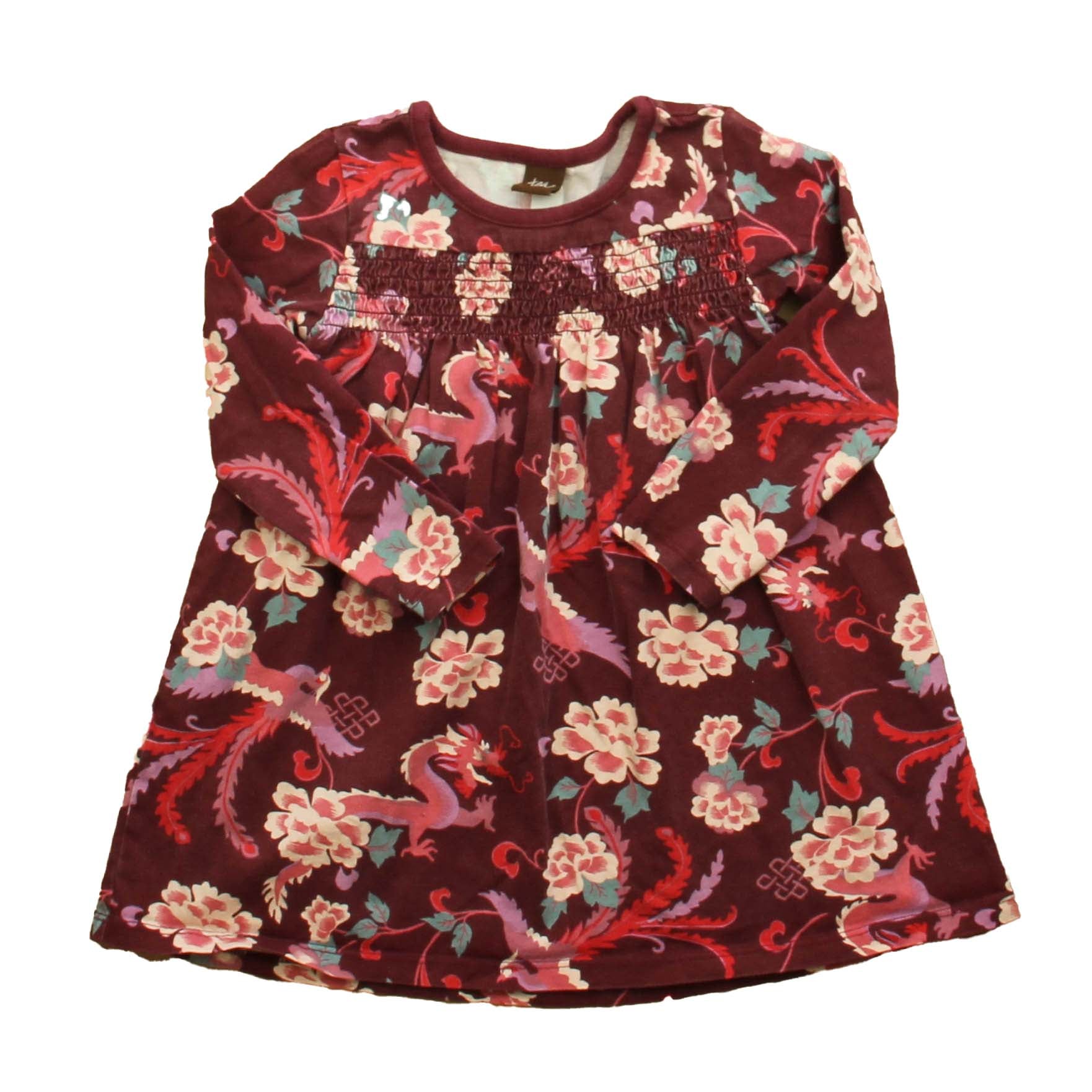 Tea Girls Burgundy | Floral Dress Size: 18-24 Months Burgundy | Floral