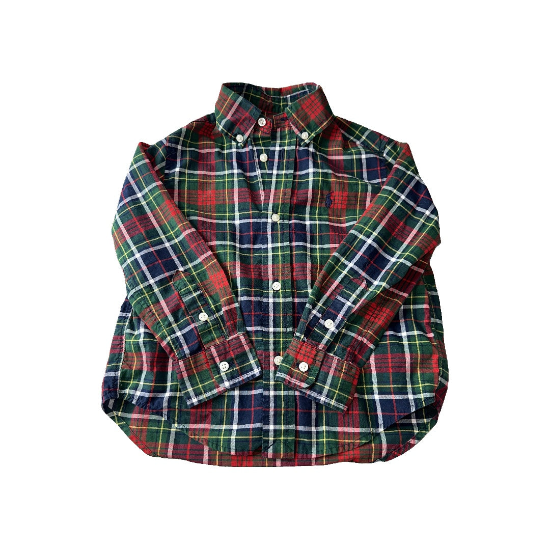 Ralph Lauren Boys Burgundy | Forest Green | plaid Button Down Short Sleeve Size: 3T Burgundy | Forest Green | plaid