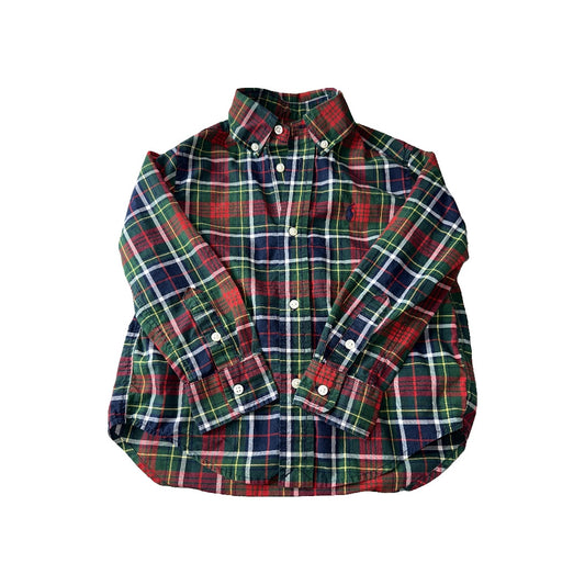 Ralph Lauren Boys Burgundy | Forest Green | plaid Button Down Short Sleeve Size: 3T Burgundy | Forest Green | plaid